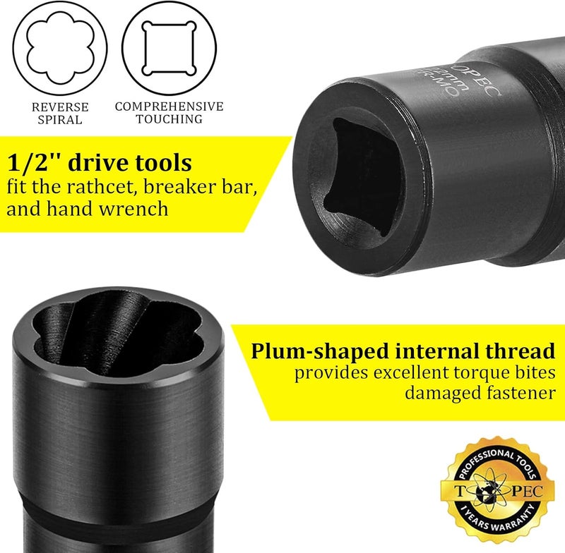 Topec 19mm Lug Nut Remover, Wheel Lock Removal Kit for Stripped Bolt & Rounded Nut, 1/2" Drive - Image 3